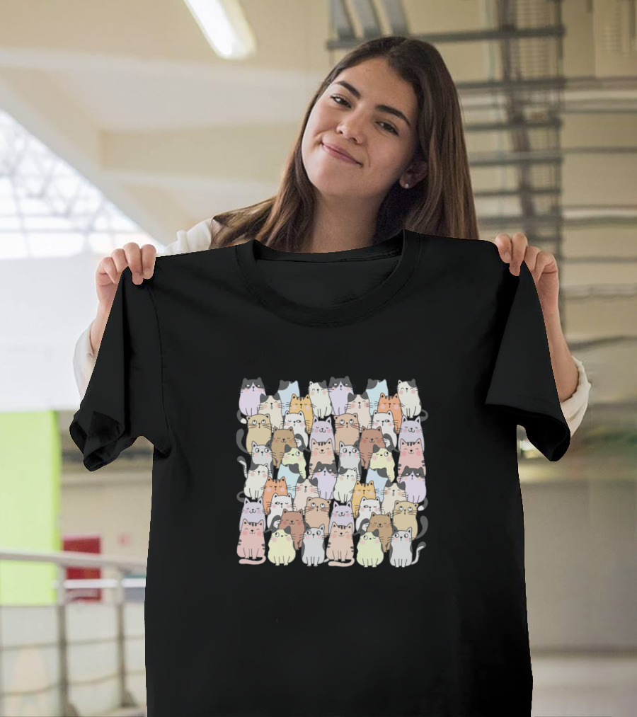 Funny Cats Cute Colorful Kawaii Pet Faces T-Shirt