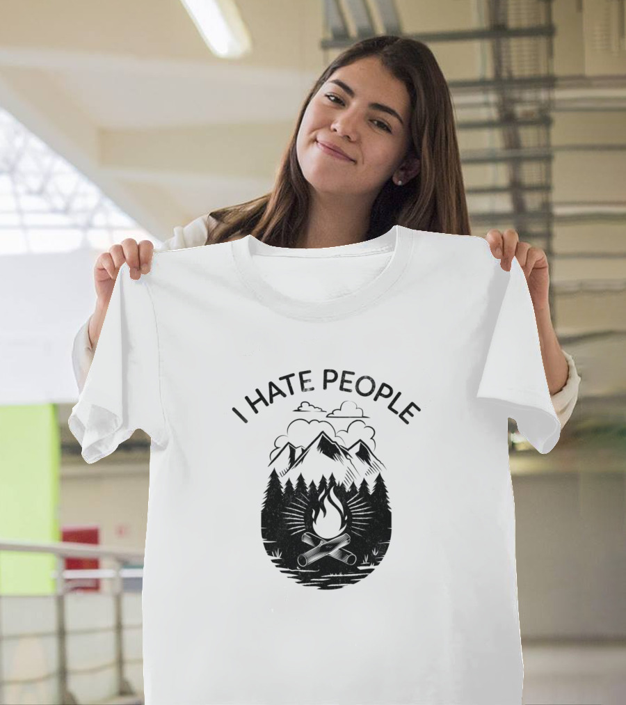 I Hate People Mountain Campfire Forest Scene T-Shirt