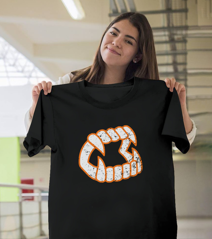 Orange Halloween Fangs Vintage T-Shirt