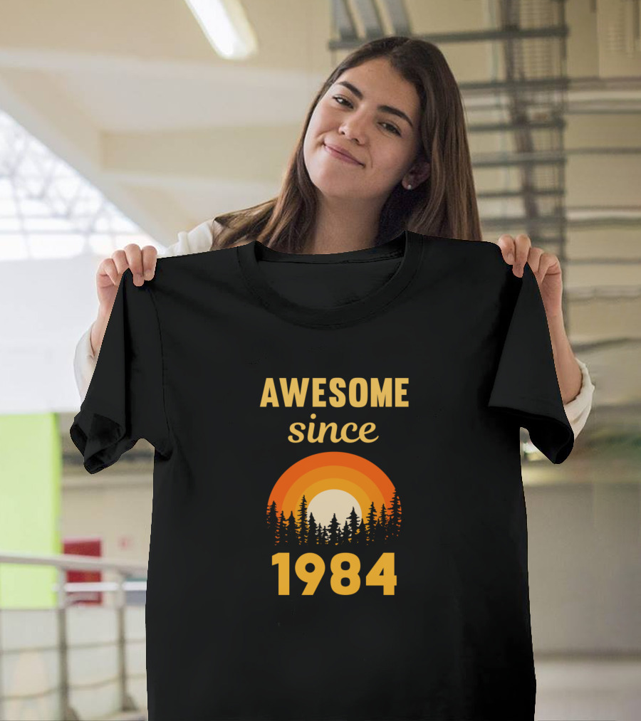 Awesome Since 1984 Orange Sunset Forest T-Shirt