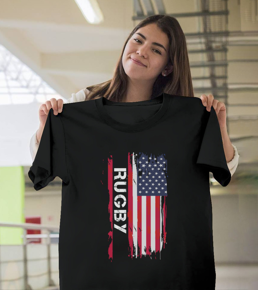 Rugby with USA Flag Patriotic T-Shirt