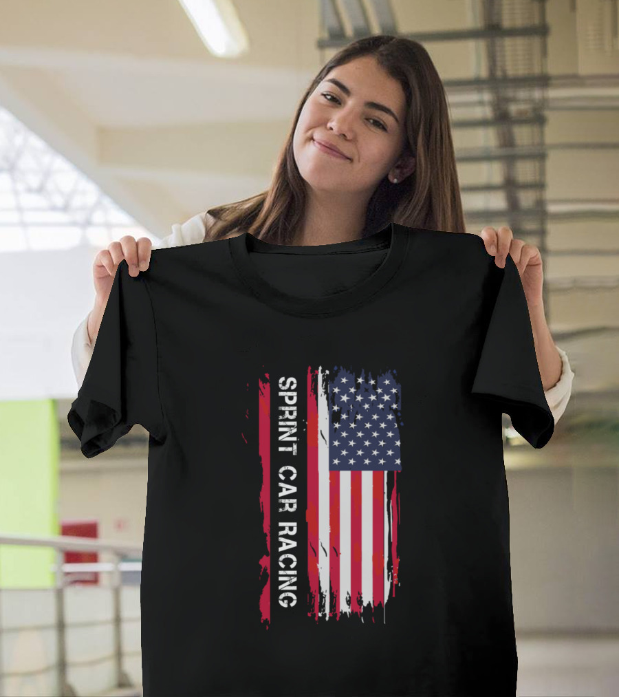 Sprint Car Racing USA Flag Patriotic T-Shirt