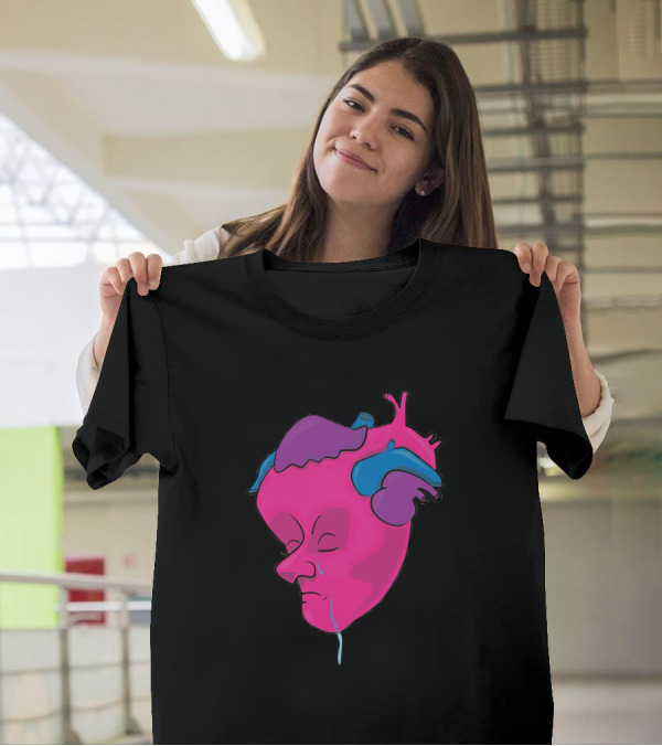 Lagrimas Pink Heart With Face And Tears T-Shirt