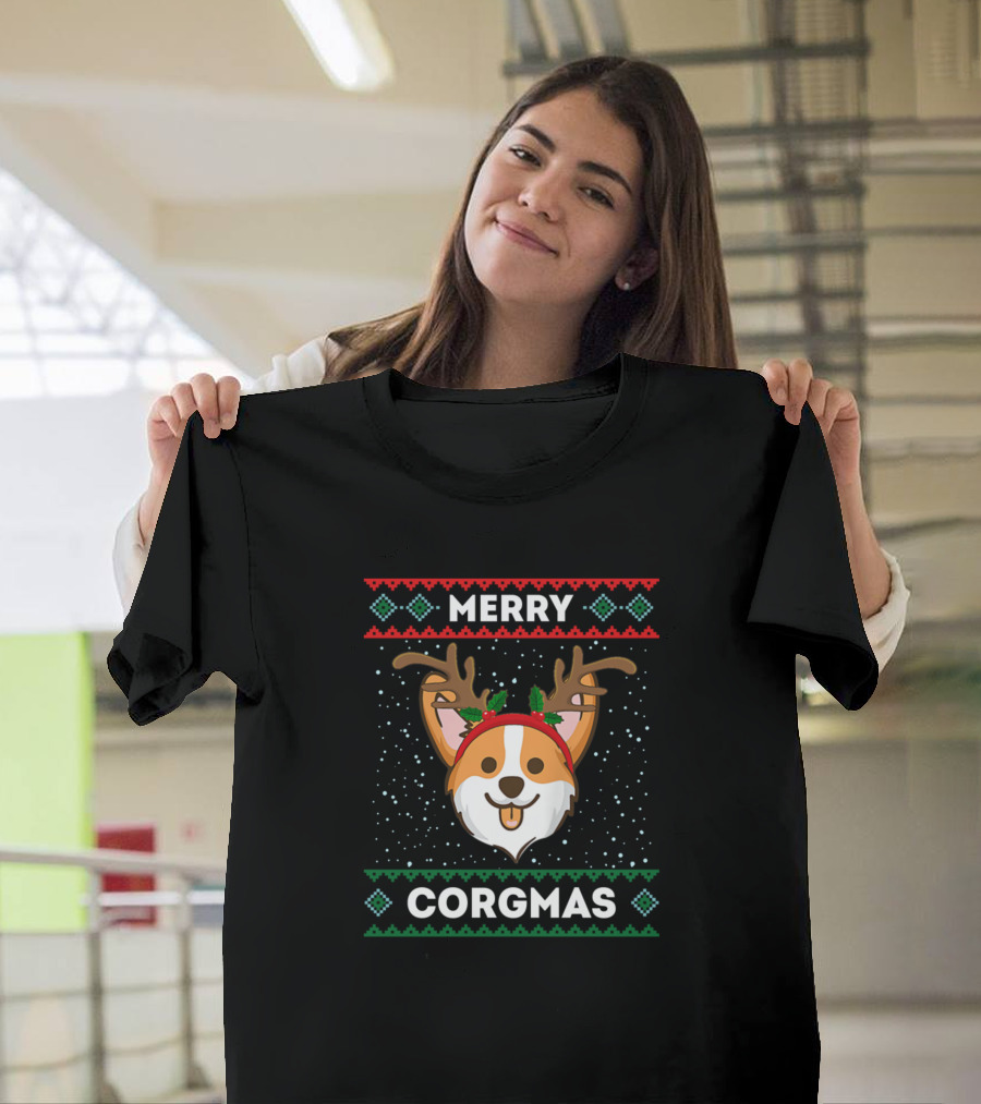Merry Corgmas Funny Corgi Dog Lovers Reindeer Antlers Christmas T-Shirt