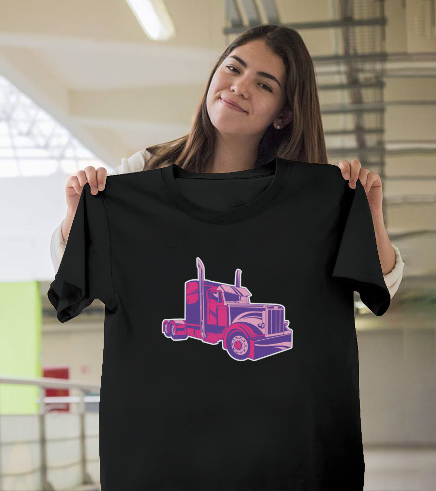 Pink Truck Graphic Cool Female Trucker T-Shirt