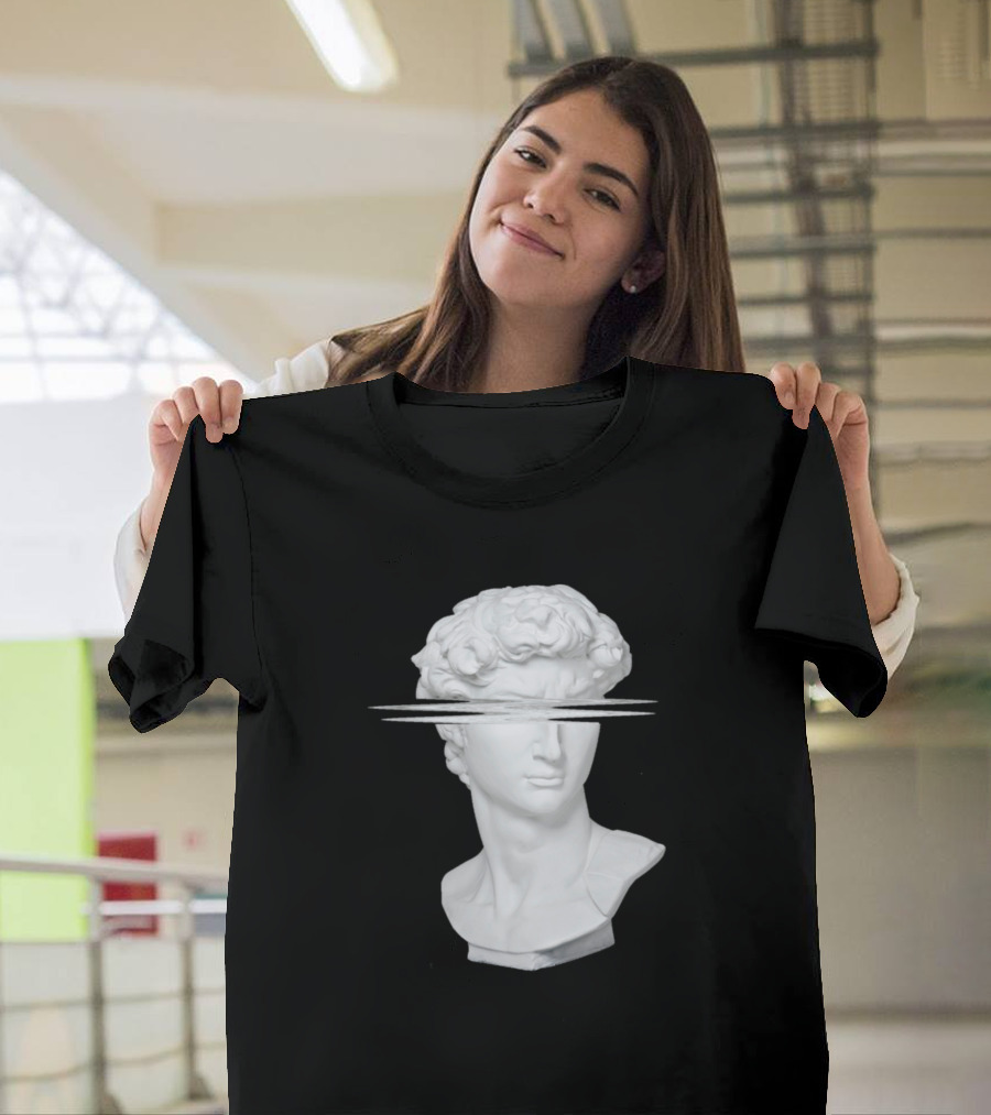 Sculpture Face Distorted David White Bust T-Shirt