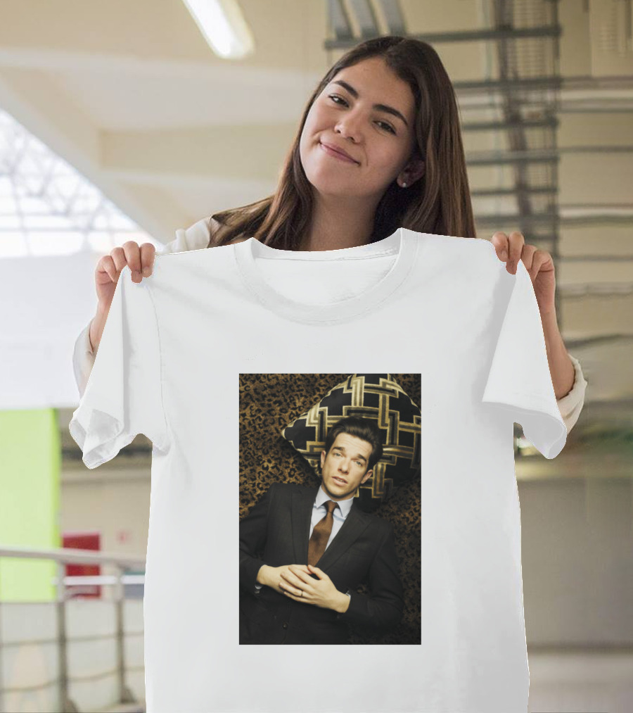 John Mulaney Lying on Leopard Print with Geometric Pillow T-Shirt
