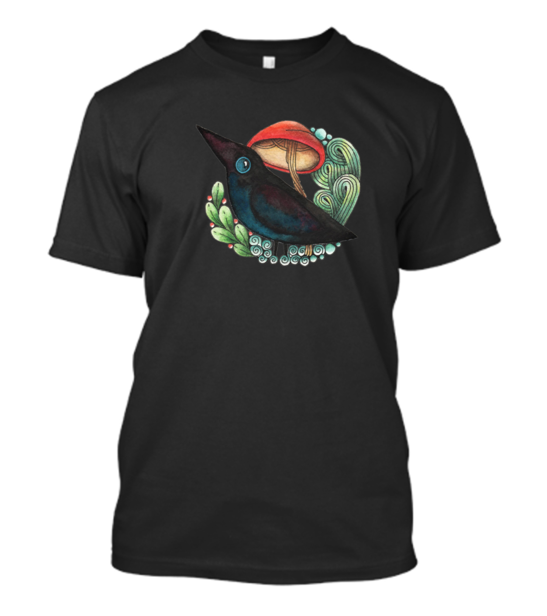 Raven With Mushroom And Nature Elements T-Shirt
