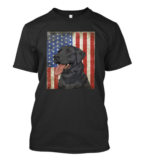 Black Labrador Retriever American Flag USA Dog T-Shirt