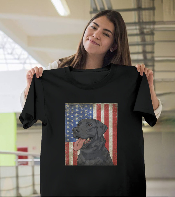 Black Labrador Retriever American Flag USA Dog T-Shirt