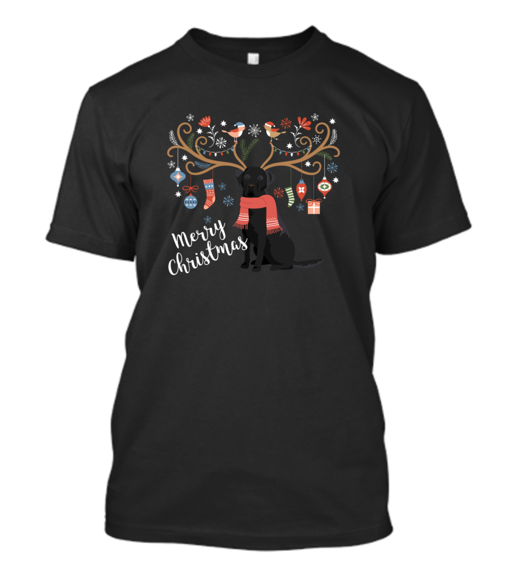 Merry Christmas Black Labrador Retriever With Antler Ornaments T-Shirt