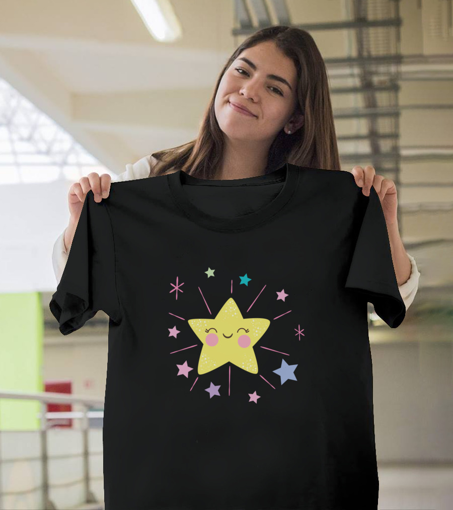Adorable Baby Star Cute Happy Yellow Smiling Star Surrounded by Colorful Sparkles T-Shirt