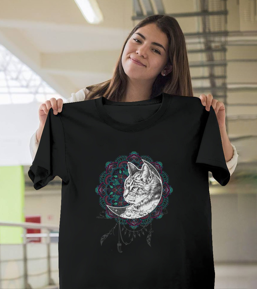 Cat Dreamcatcher Mandala Moon T-Shirt