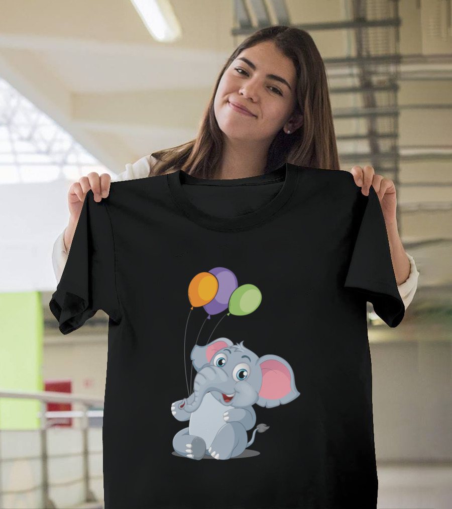 Cute Baby Elephant with Colorful Balloons T-Shirt