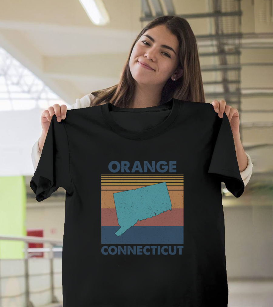 Orange Connecticut Vintage Map Retro Stripes T-Shirt