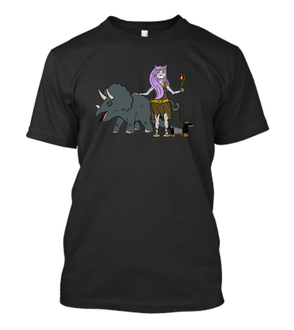 Tabaxi Druid With Triceratops And Dachshund Companions T-Shirt