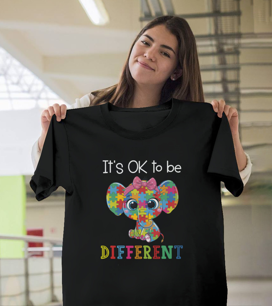 It's OK to Be Different Autism Awareness Puzzle Elephant T-Shirt