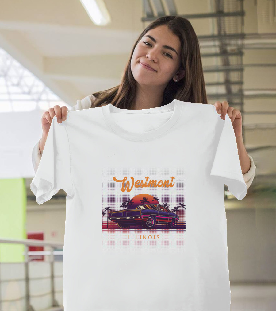 Westmont Illinois Vintage Muscle Car Retro Sunset Palm Trees T-Shirt