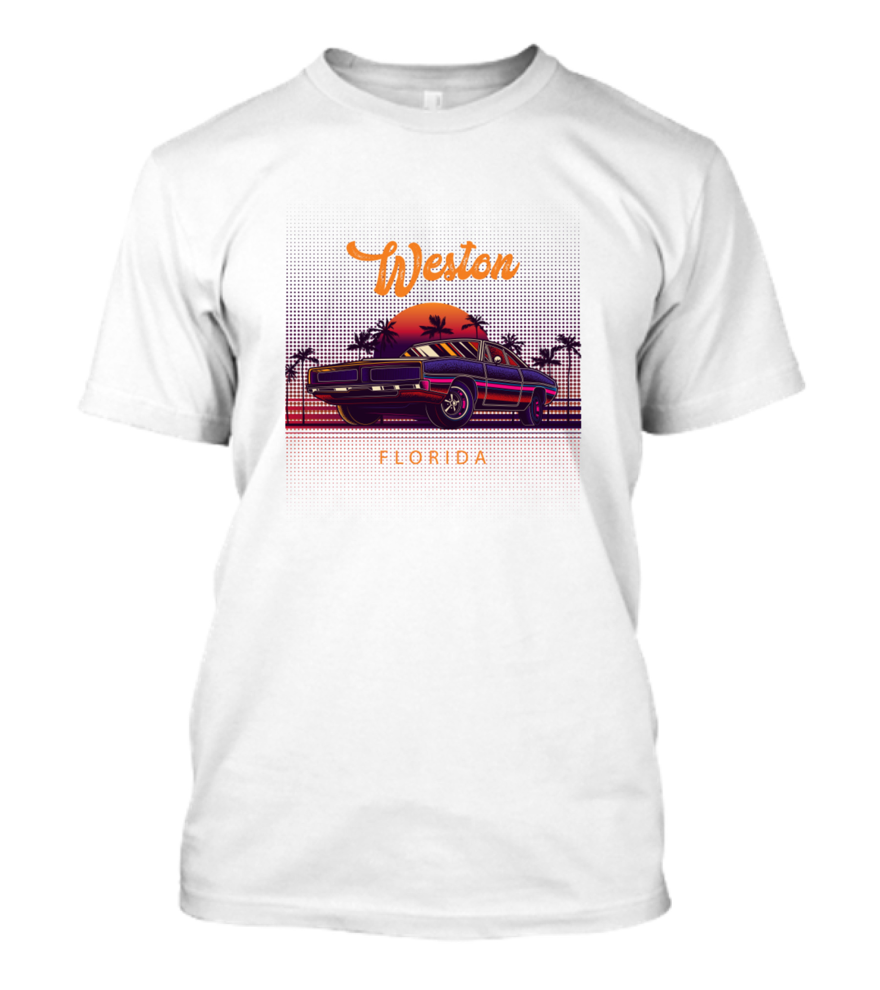 Weston Florida Vintage Muscle Cars Sunset Palm Trees T-Shirt
