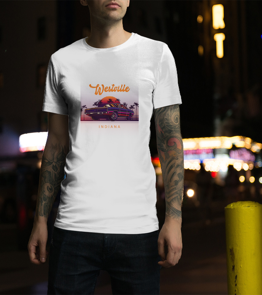 Westville Indiana Vintage Muscle Car Sunset Scene T-Shirt