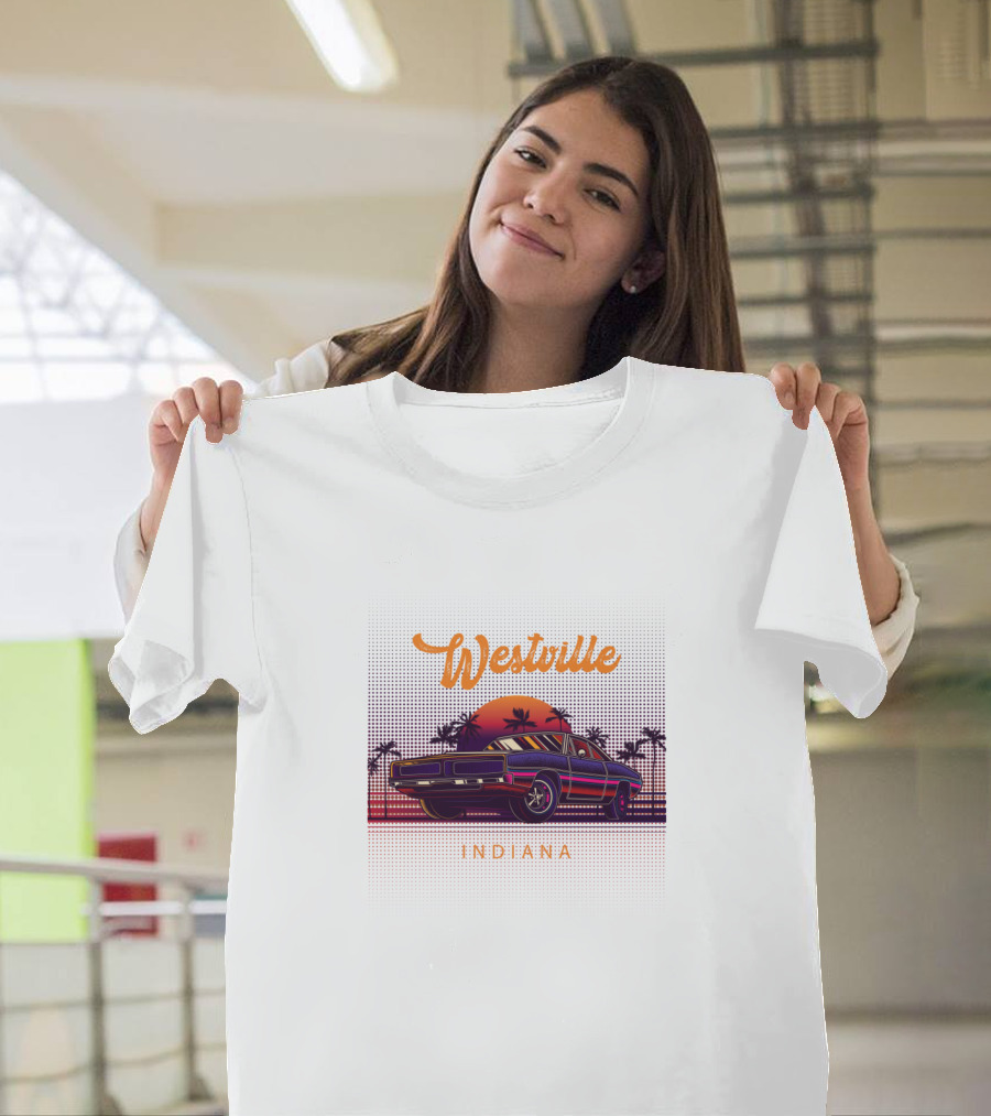 Westville Indiana Vintage Muscle Car Sunset Scene T-Shirt