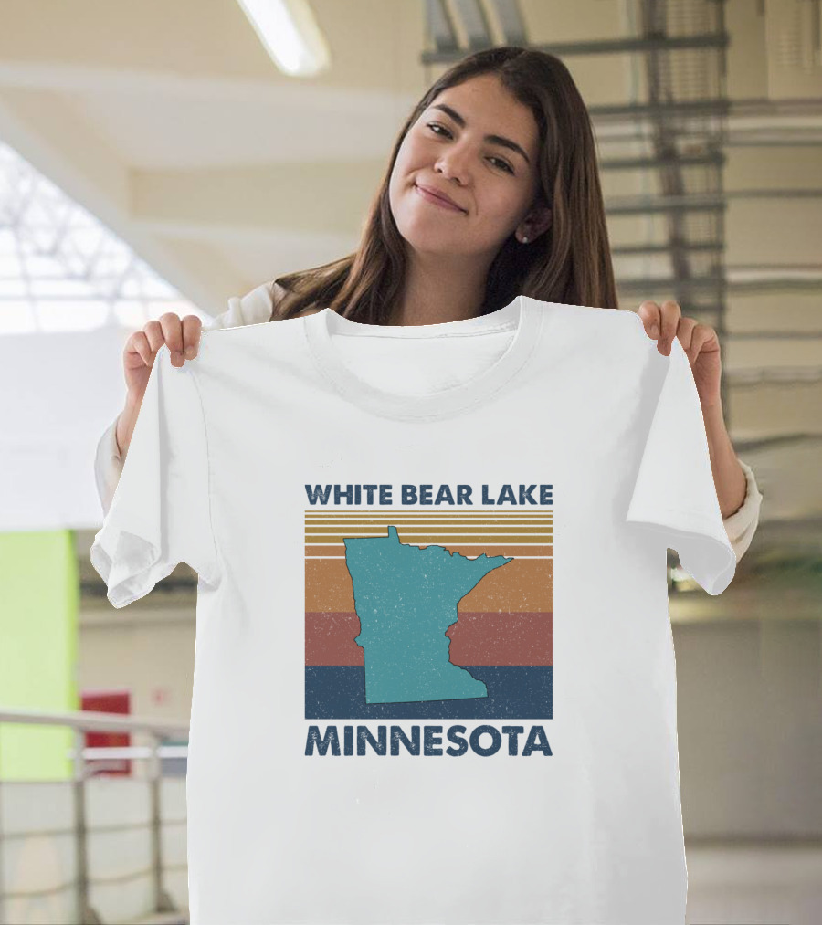 White Bear Lake Minnesota Retro State Outline Stripes T-Shirt