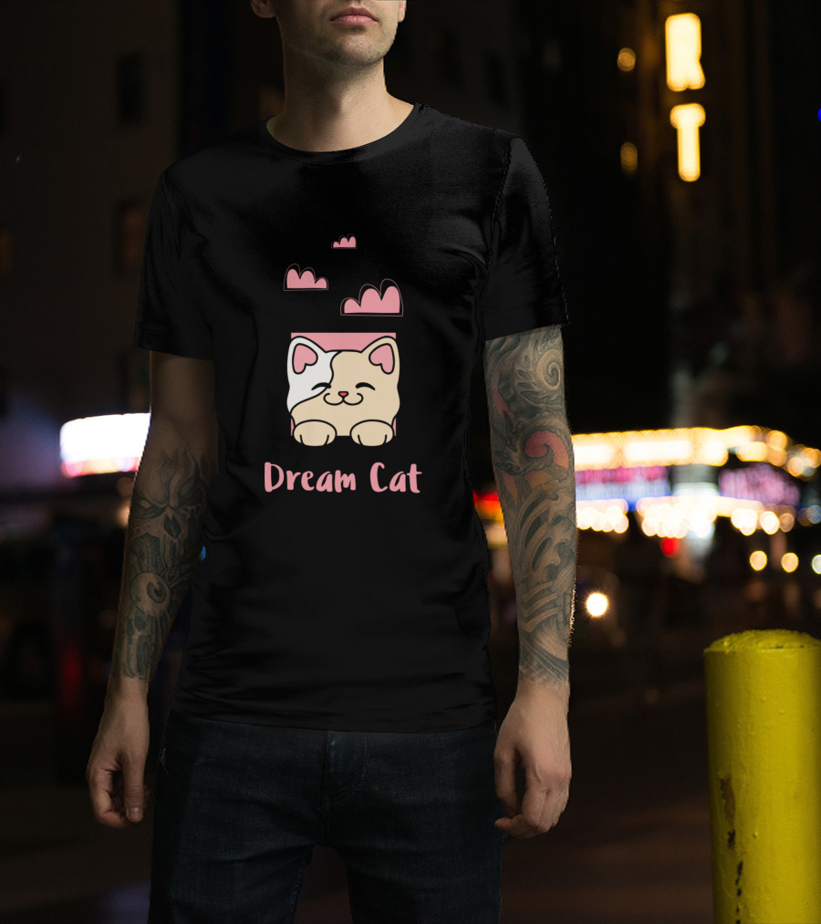 Dream Cat With Cute Sleeping Feline And Pink Clouds T-Shirt