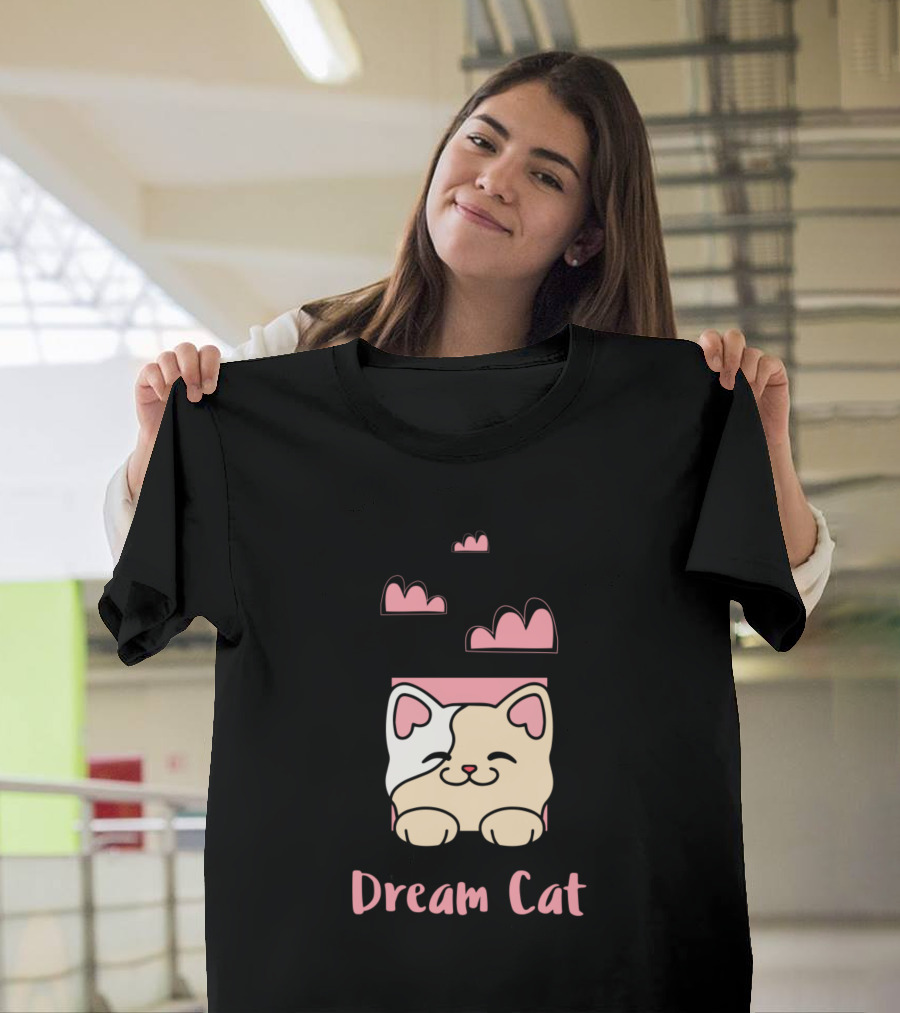 Dream Cat With Cute Sleeping Feline And Pink Clouds T-Shirt