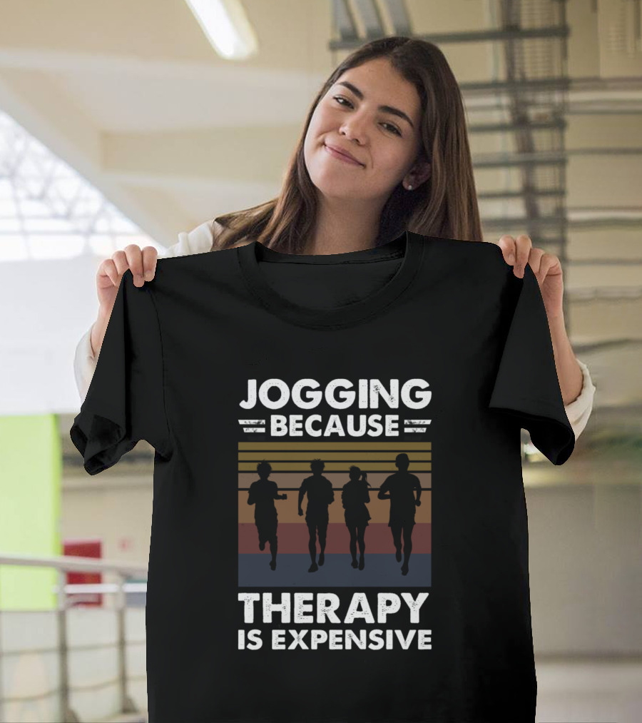 Jogging Because Therapy Is Expensive Retro Silhouette Running T-Shirt