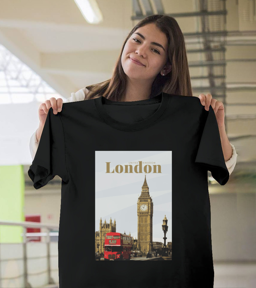 London Big Ben United Kingdom Red Bus Iconic Landmark T-Shirt