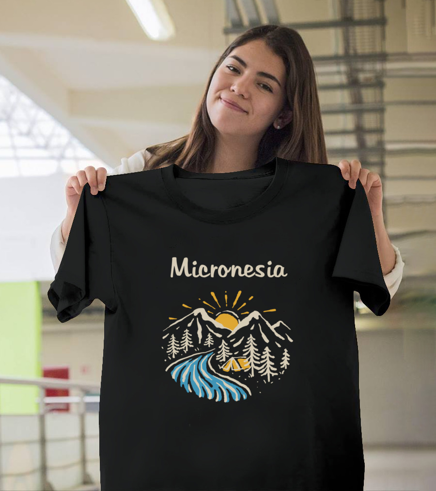 Micronesia Sunset Mountain River Camping Scene T-Shirt