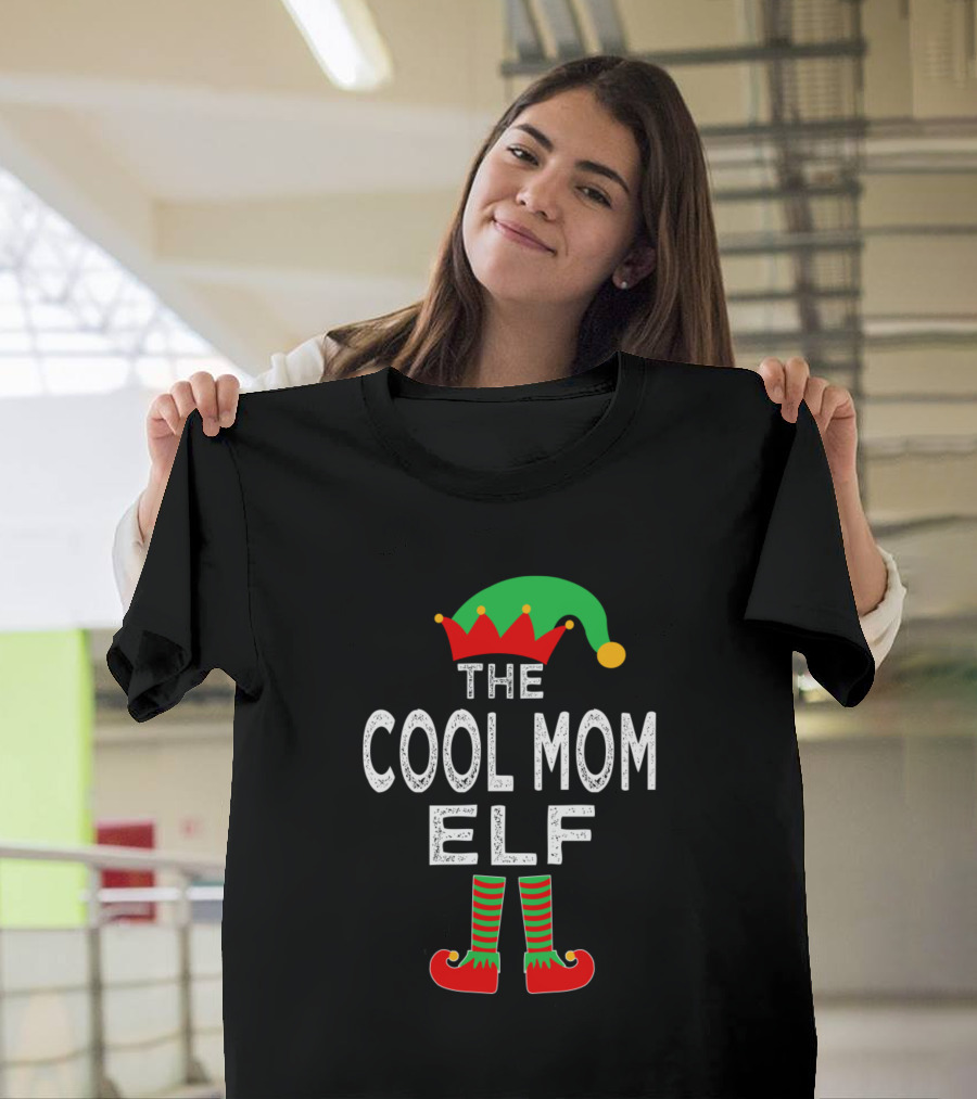 The Cool Mom Elf with Festive Hat and Striped Stockings T-Shirt