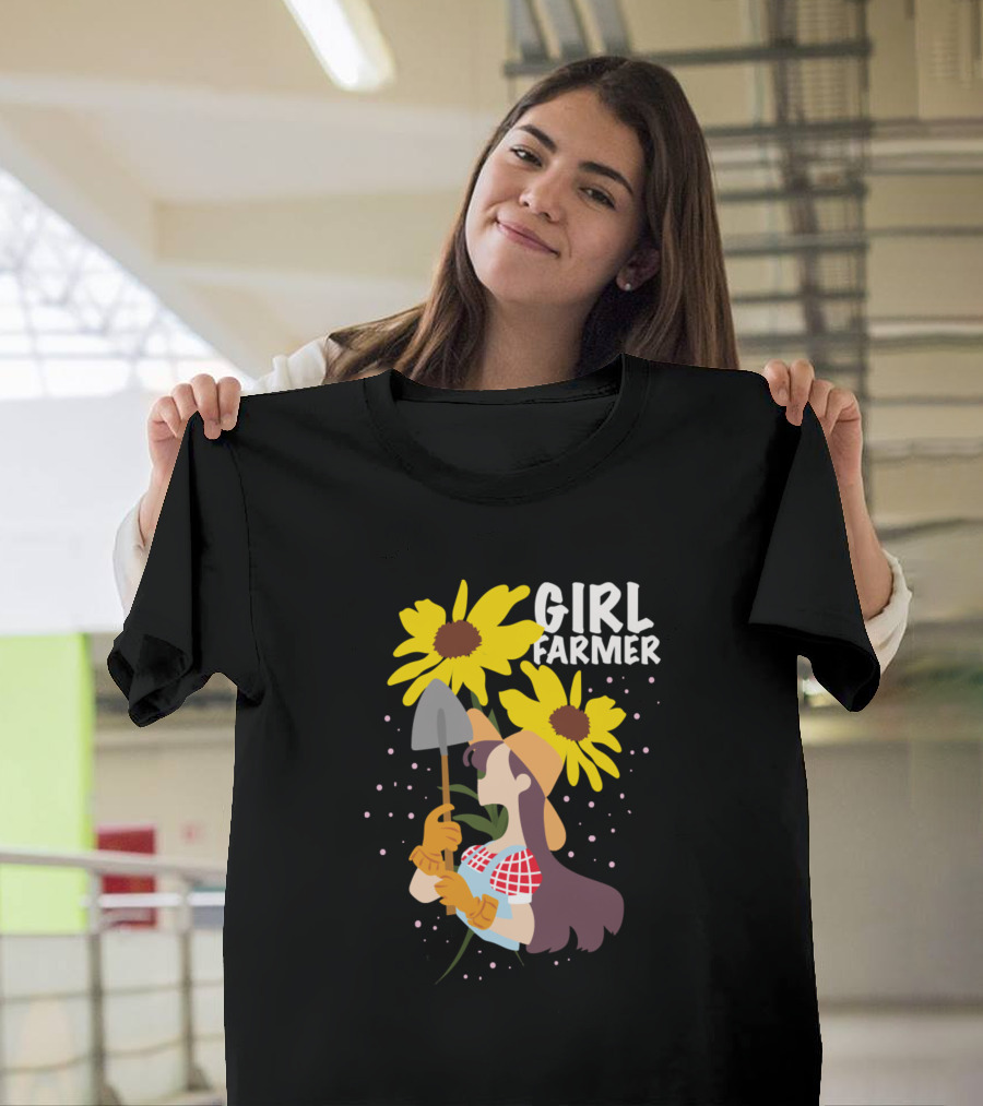 GIRL FARMER Sunflowers Shovel Gardening T-Shirt
