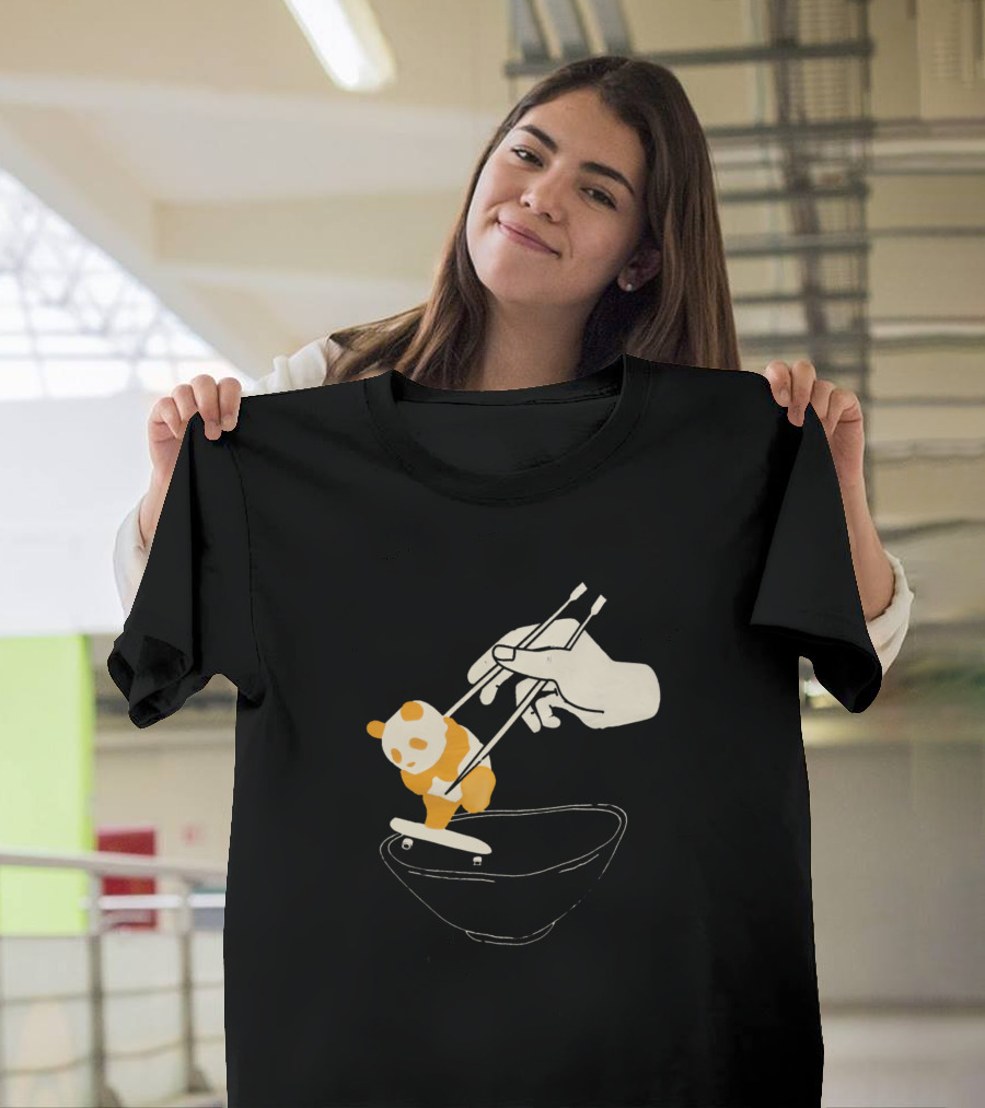 Panda Ramen Chopsticks Bear Skateboarding Soup Bowl T-Shirt