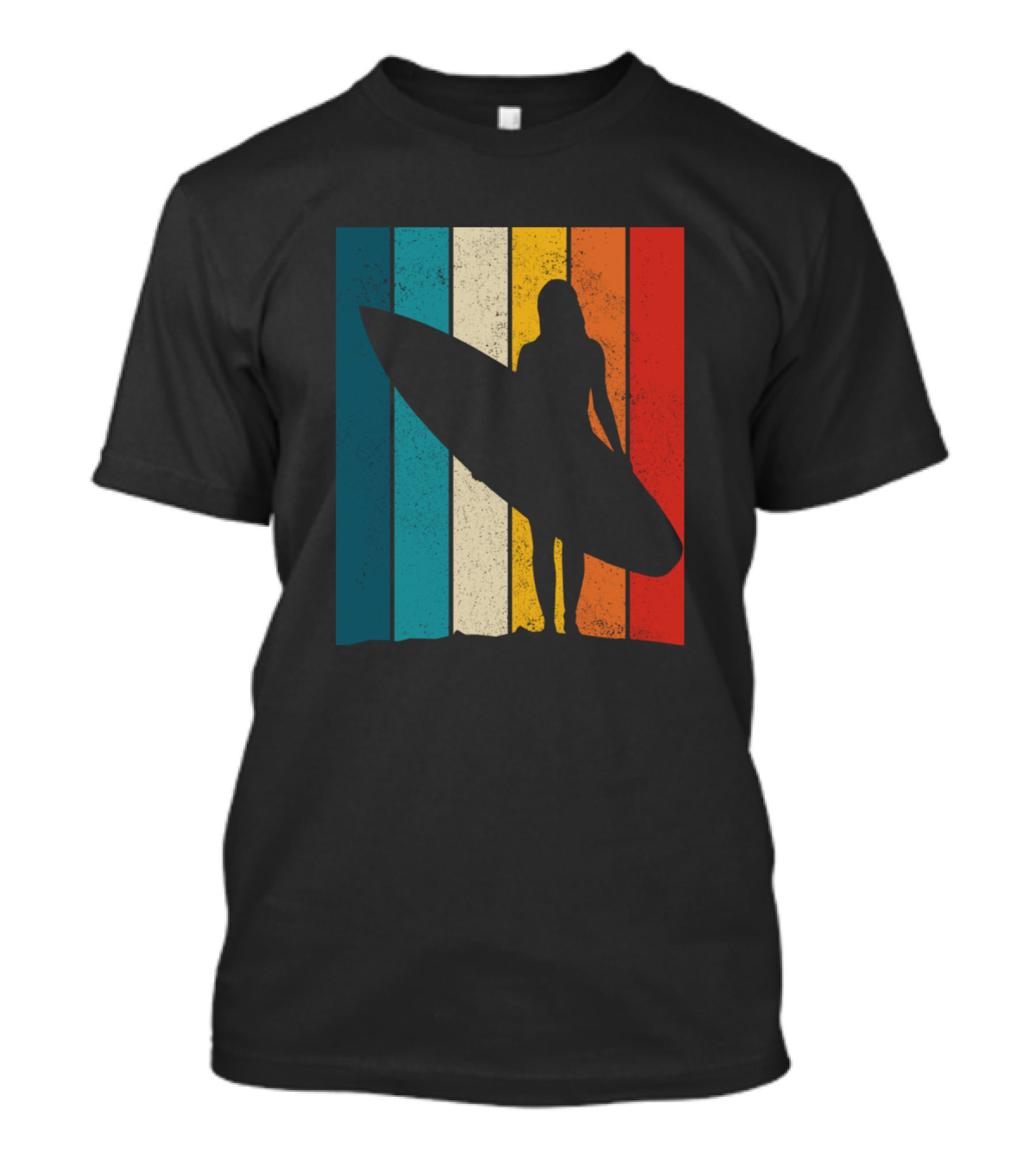Surfer Girl Vintage Retro Surfing Beach Silhouette Stripes T-Shirt