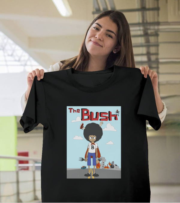 The Bush Cartoon Character With Afro And Fork In Post-Apocalyptic Scene T-Shirt