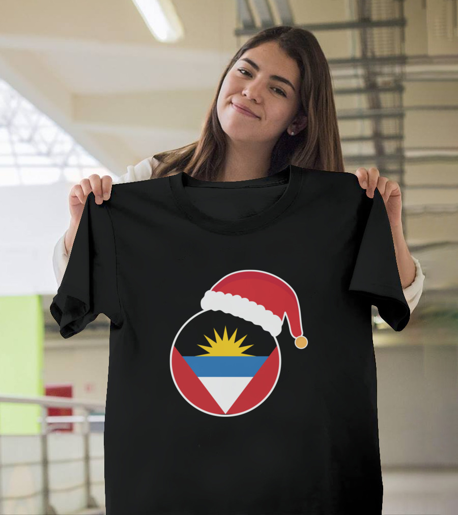 Christmas Antigua And Barbuda Flag Santa Claus Holiday T-Shirt