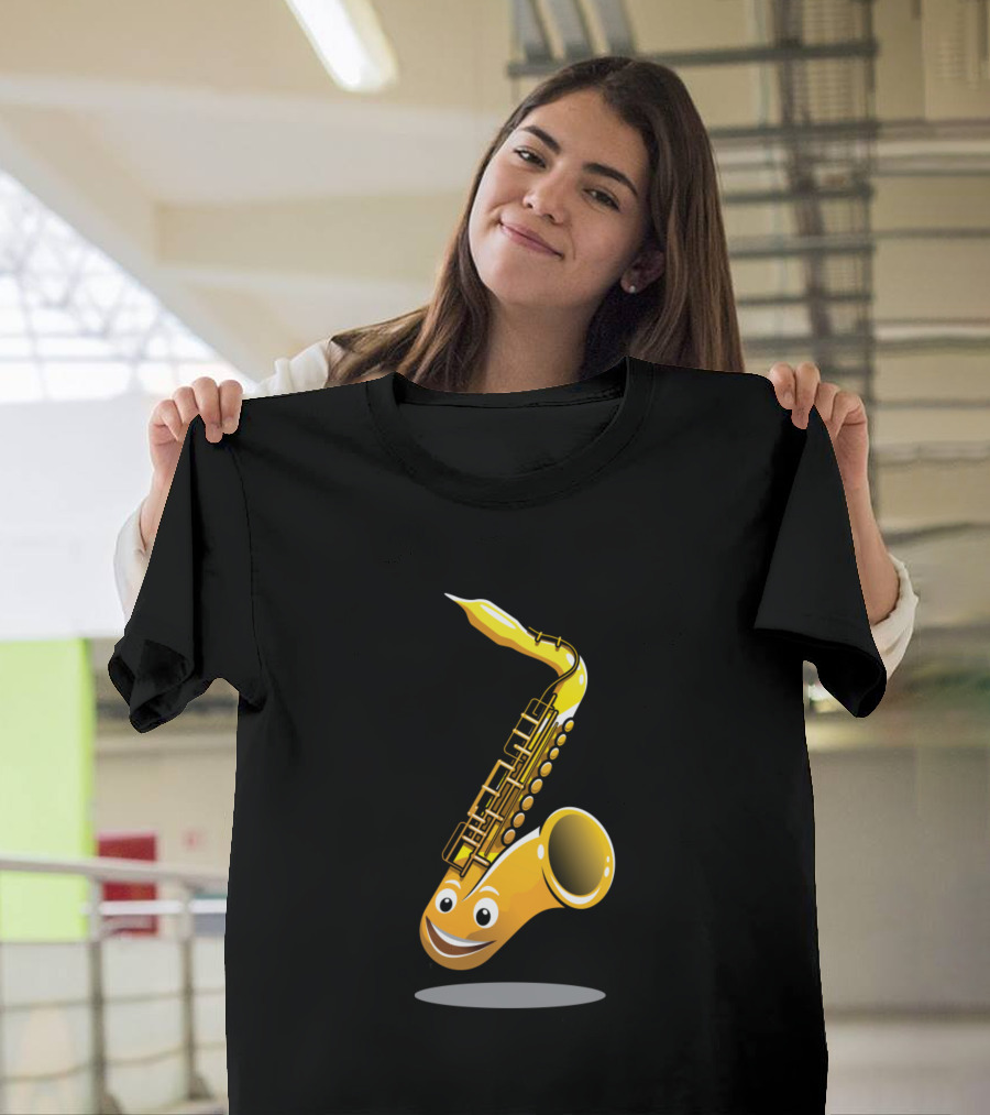 Saxophone Humor Smiling Cartoon Instrument T-Shirt