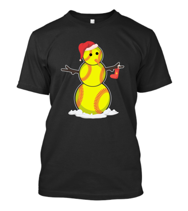 Softball Snowman Santa Hat Funny Christmas For Soft Player T-Shirt