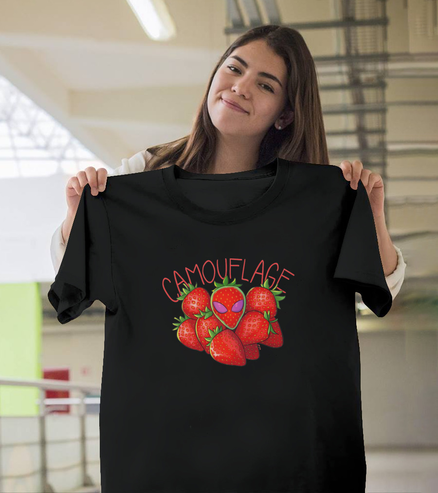 Strawberry Alien Head Camouflage Delight T-Shirt