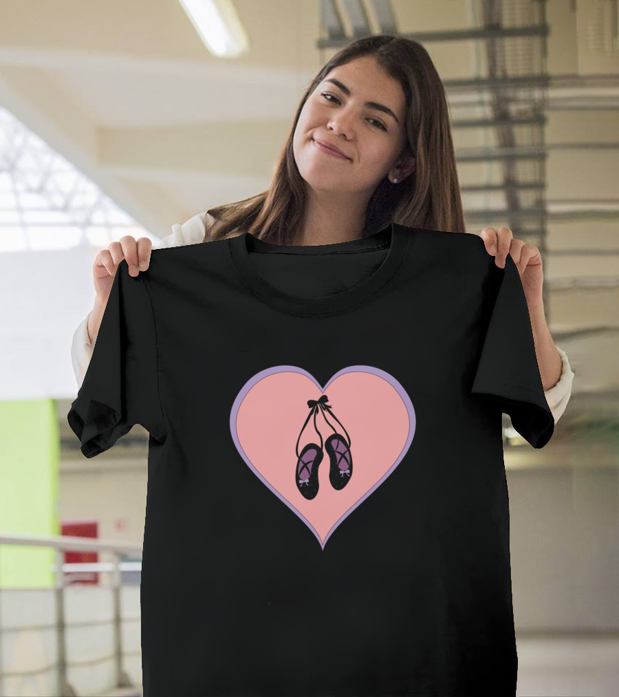 Ballet Slippers with Black Pink Heart T-Shirt