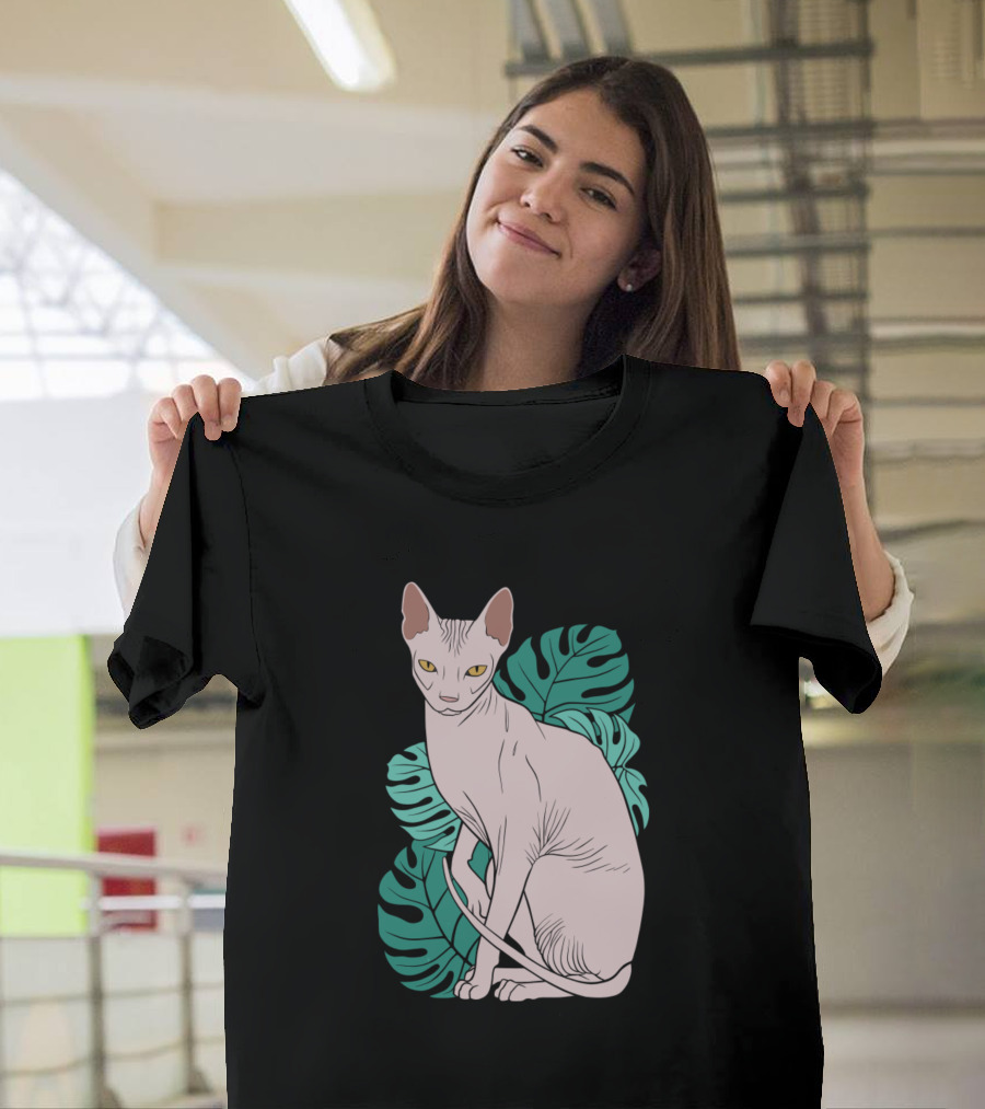 Chill Sphynx Cat with Tropical Leaves T-Shirt