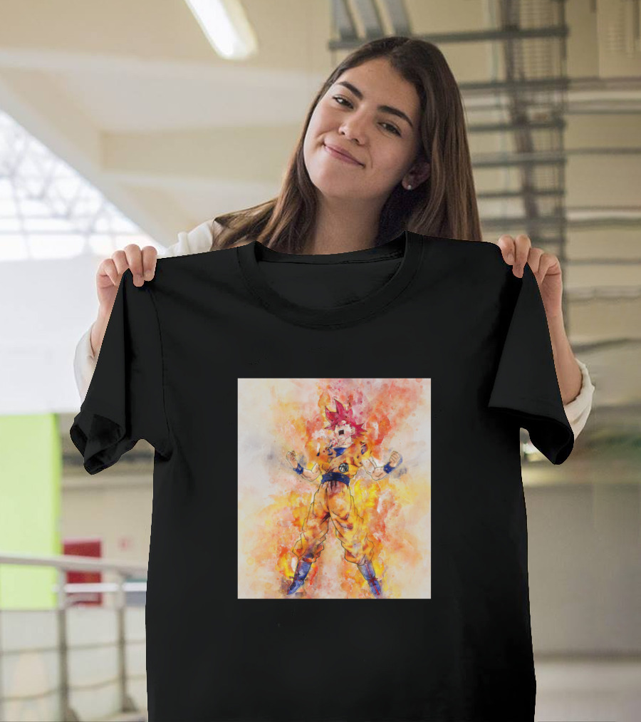 Dragonballz Goku Super Saiyan God Fiery Aura Background T-Shirt