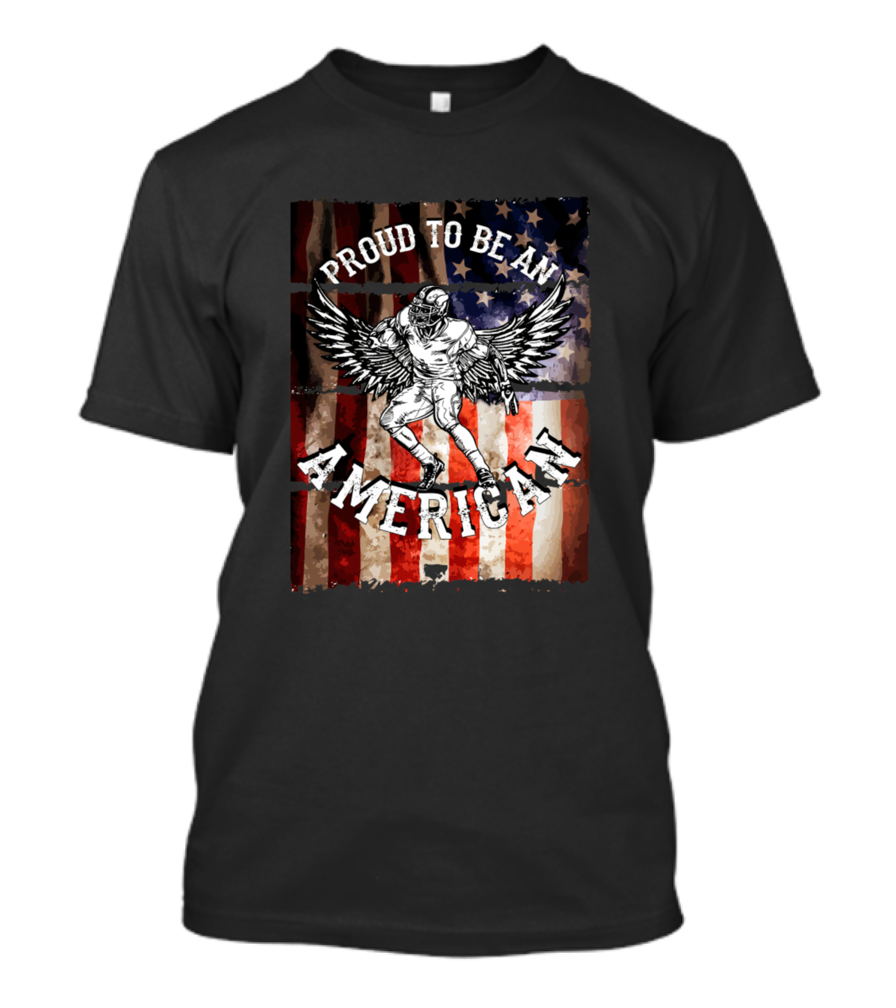 Proud To Be An American Football Player With Wings And Flag Background T-Shirt