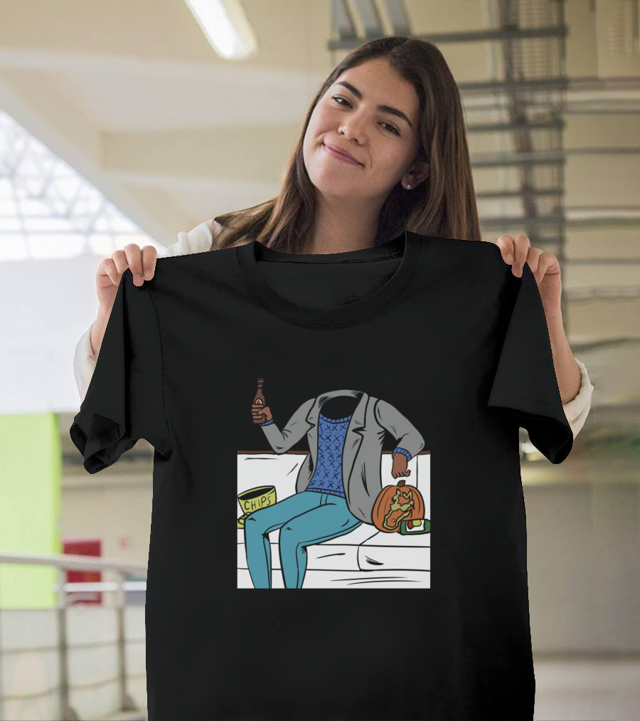 Headless Bojack Horseman Drinking with Chips and Pumpkin T-Shirt