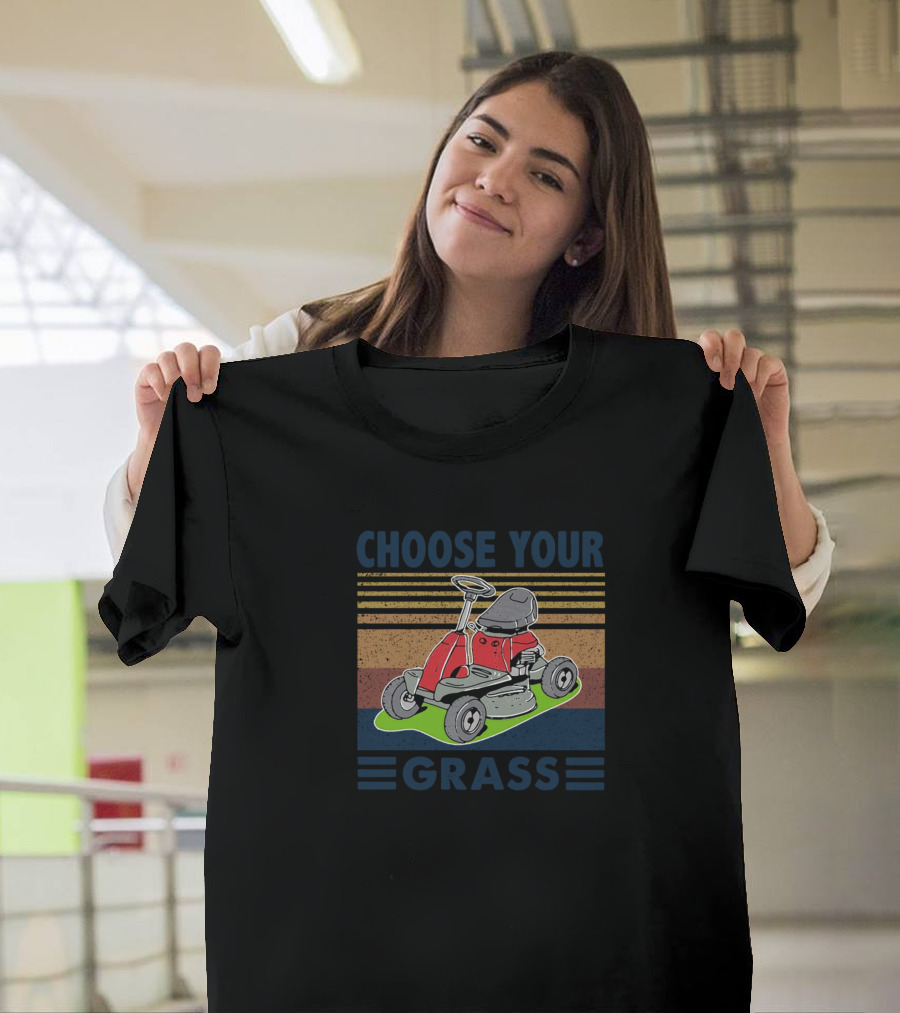 CHOOSE YOUR GRASS Lawn Mower Retro Stripes T-Shirt