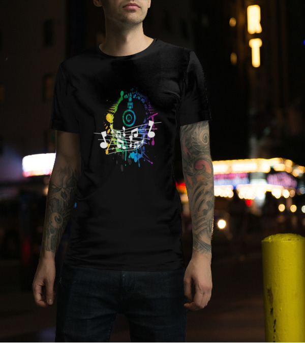 Colorful Headphones With Musical Notes And Rainbow Sound Waves T-Shirt