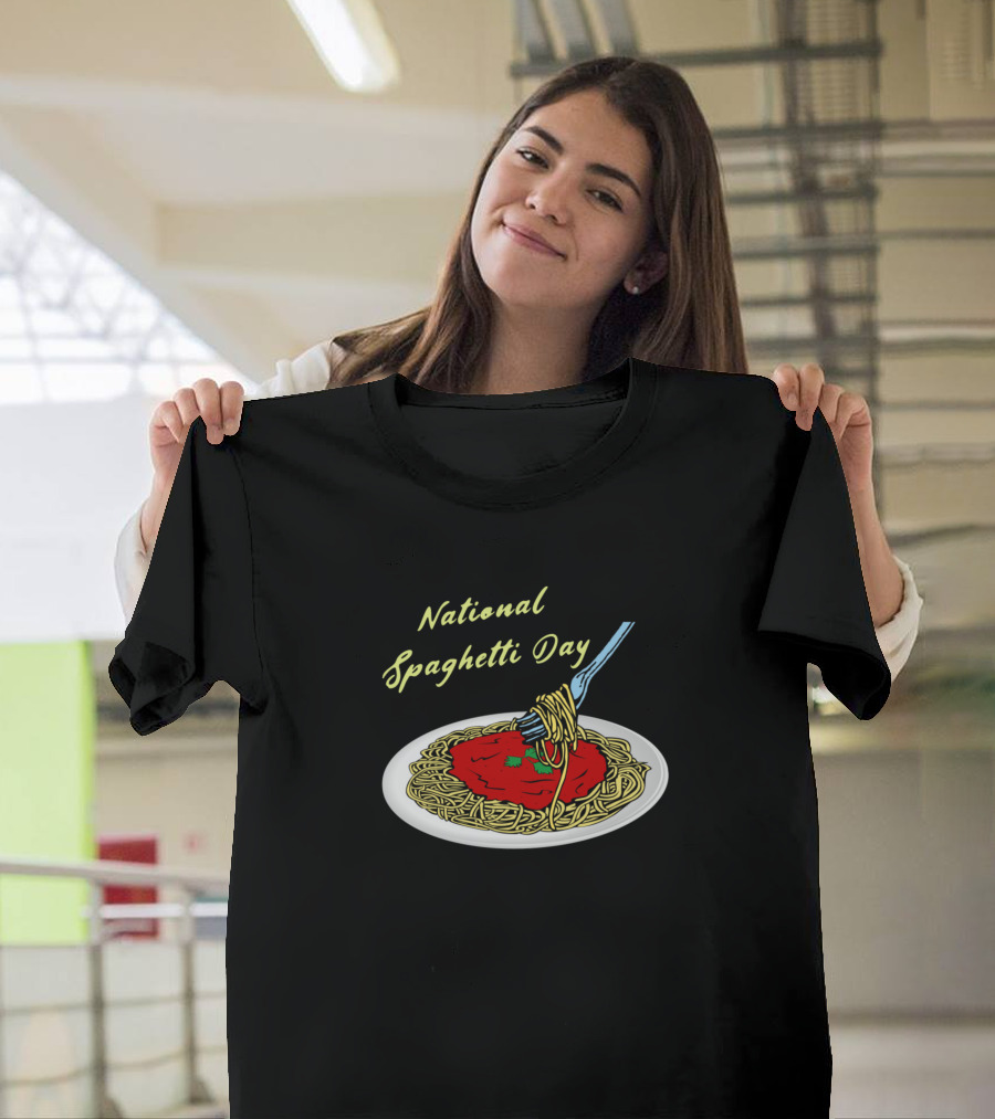 National Spaghetti Day Plate with Fork and Sauce T-Shirt