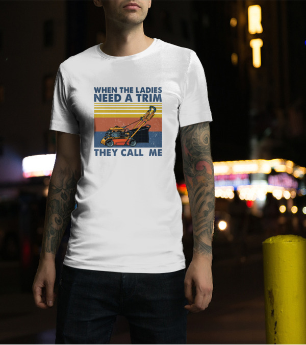 When The Ladies Need A Trim They Call Me Lawn Mower Vintage Retro Stripes T-Shirt