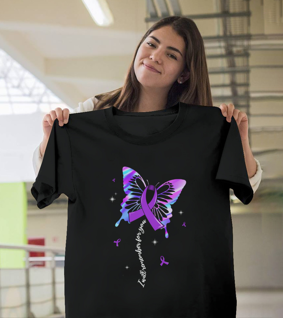 Alzheimer Awareness Butterfly Ribbon I Will Remember For You T-Shirt